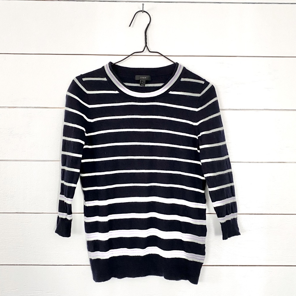 J Crew Sweater 3/4 Sleeve Striped Navy Blue Size S